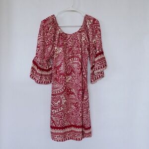 Umgee Off the Shoulder Boho Red and White Dress